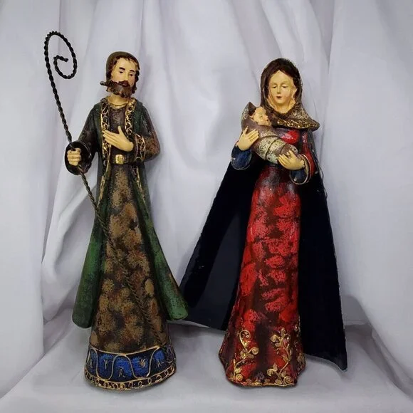 4 Hand-Painted Polystone Nativity Figurines Metal Capes Made in Italy 12" Tall - Picture 2 of 12
